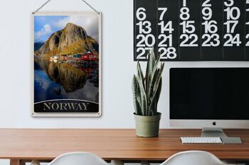 Panneau de voyage en étain, 20x30cm, norvège, Europe, lac, maisons, bateaux, voyage 3