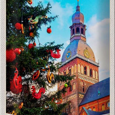 Cartel de chapa Travel 20x30cm Riga Letonia Navidad Invierno