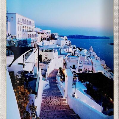 Cartel de chapa viaje 20x30cm Isla Santorini casas blancas vacaciones