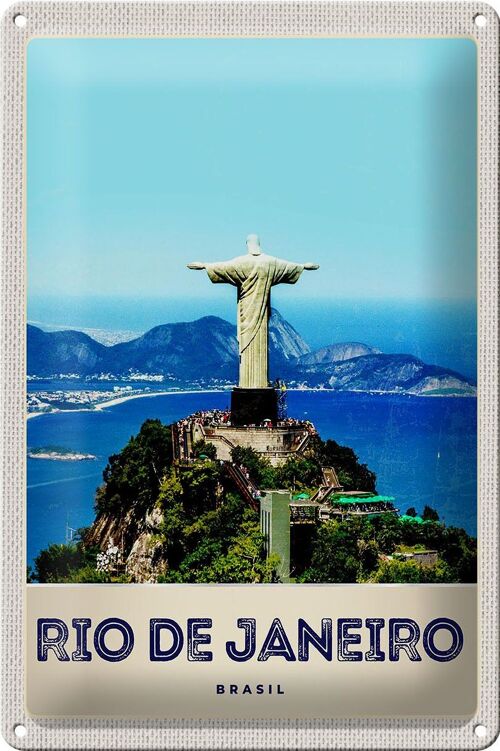 Blechschild Reise 20x30cm Brasilien Amerika Christus Statuee