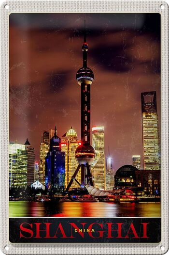Signe en étain voyage 20x30cm, tour de ville de Shanghai en chine, vacances en mer 1