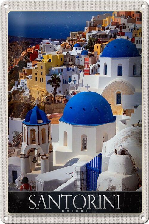 Blechschild Reise 20x30cm Santorini Griechenland Häuser weiss