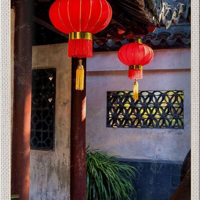 Targa in metallo da viaggio 20x30 cm Shanghai Asia Cina lanterna rossa