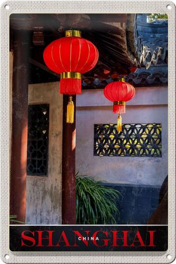 Panneau en étain voyage 20x30cm, Shanghai Asie Chine lanterne rouge 1
