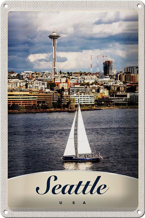Blechschild Reise 20x30cm Seattle USA Boot Schiff Stadt Meer