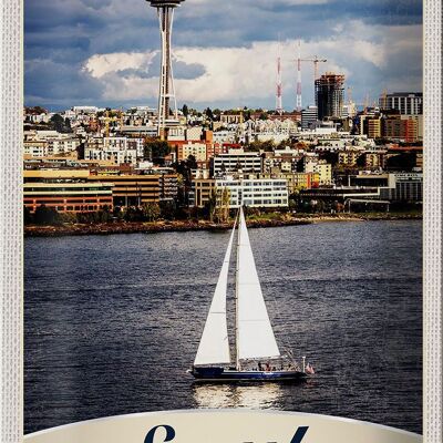 Blechschild Reise 20x30cm Seattle USA Boot Schiff Stadt Meer