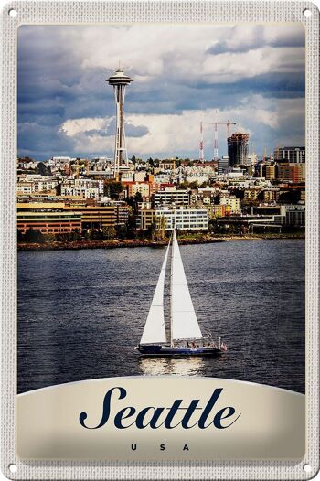 Signe en étain voyage 20x30cm, Seattle USA bateau bateau ville mer 1
