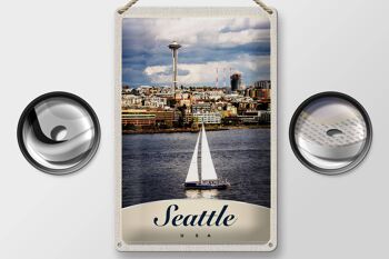 Signe en étain voyage 20x30cm, Seattle USA bateau bateau ville mer 2