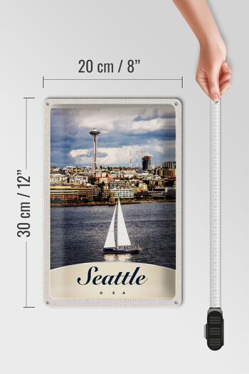 Signe en étain voyage 20x30cm, Seattle USA bateau bateau ville mer 4