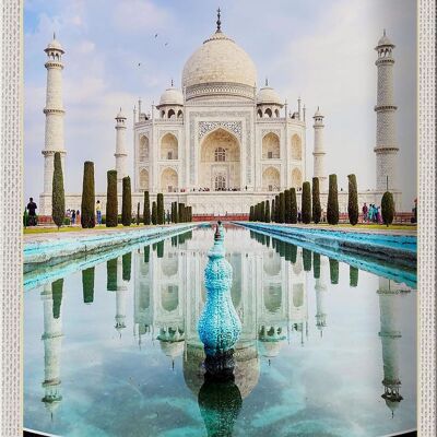 Cartel de chapa de viaje, 20x30cm, Taj Mahal, India, Mezquita del jardín frontal