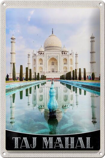 Panneau de voyage en étain, 20x30cm, Taj Mahal, mosquée du jardin avant de l'inde 1