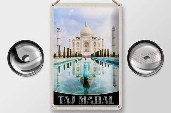 Panneau de voyage en étain, 20x30cm, Taj Mahal, mosquée du jardin avant de l'inde 2