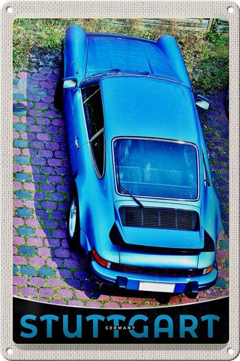 Plaque en tôle voyage 20x30cm Stuttgart Allemagne véhicule bleu 1