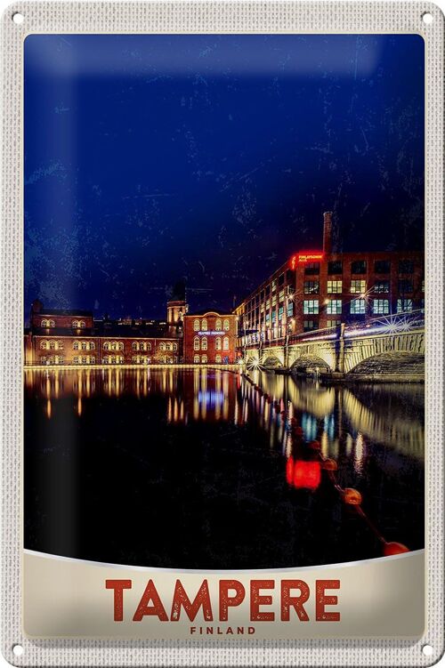 Blechschild Reise 20x30cm Tampere Finnland Europa Stadt Abend