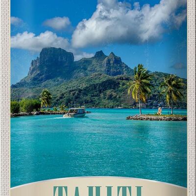 Cartel de chapa viaje 20x30cm Tahití América isla mar azul naturaleza