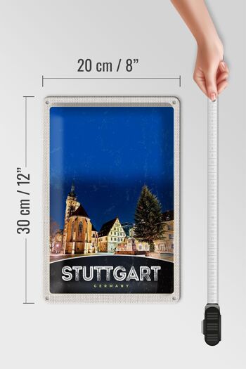 Signe en étain voyage 20x30cm, Architecture du bâtiment de la vieille ville de Stuttgart 4