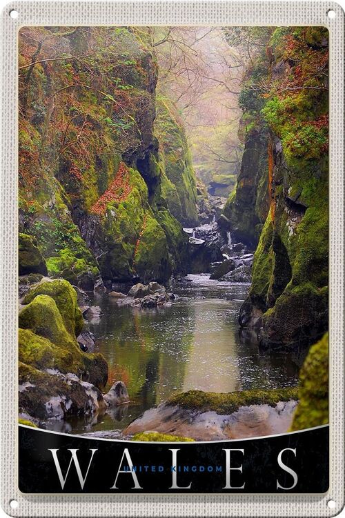 Blechschild Reise 20x30cm Wales England Natur Fluss Wald Urlaub