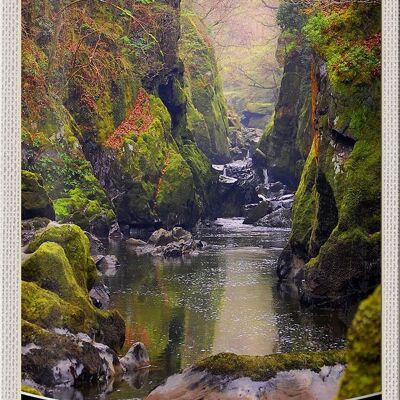 Cartel de chapa de viaje, 20x30cm, Gales, Inglaterra, naturaleza, río, bosque, vacaciones