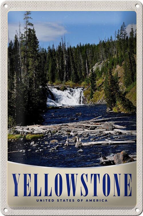 Blechschild Reise 20x30cm Yellowstone Wasserfall Gebirge Natur