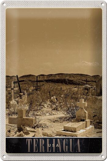 Panneau en étain voyage 20x30cm, Therlingua USA America Tombstone Desert 1