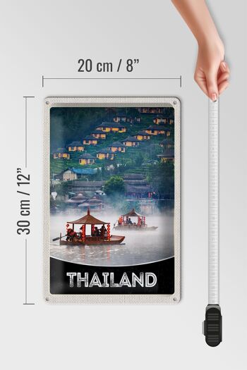 Signe en étain voyage 20x30cm, thaïlande, asie, rivière, maisons naturelles, bateau 4