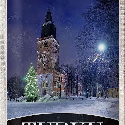 Blechschild Reise 20x30cm Turku Finnland Kirche Schnee Winter