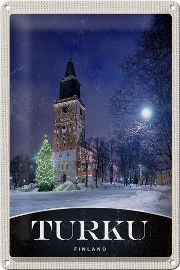 Panneau de voyage en étain, 20x30cm, Turku, finlande, église, neige, hiver 1