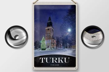 Panneau de voyage en étain, 20x30cm, Turku, finlande, église, neige, hiver 2