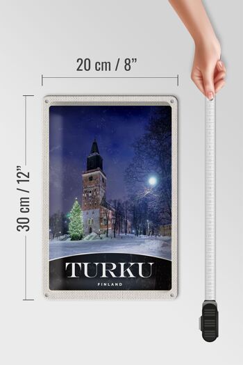 Panneau de voyage en étain, 20x30cm, Turku, finlande, église, neige, hiver 4