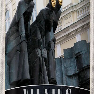 Signe en étain voyage 20x30cm, Sculpture de Vilnius, lituanie, vacances en Europe