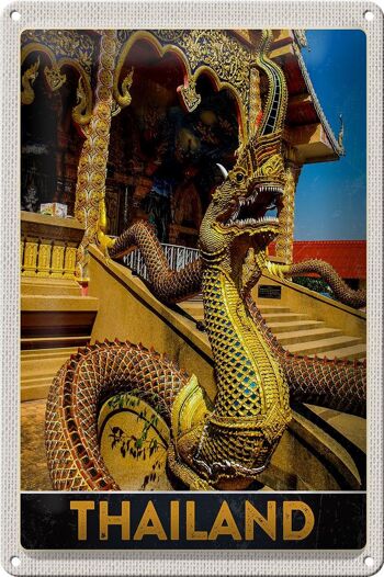 Signe en étain voyage 20x30cm, thaïlande asie Dragon coloré Tempelk 1