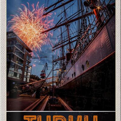 Blechschild Reise 20x30cm Turku Finnland Schiff Feuerwerk Urlaub