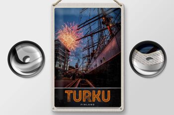 Panneau de voyage en étain, 20x30cm, Turku, finlande, bateau, feux d'artifice, vacances 2