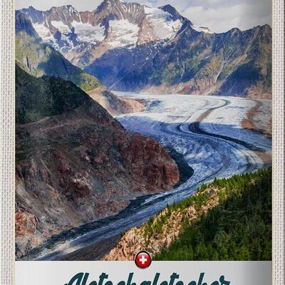 Cartel de chapa de viaje 20x30cm Aletschgletsch Suiza Montañas Invierno