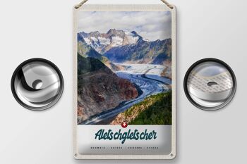 Panneau en étain voyage 20x30cm, Aletschgletsch, montagnes suisses, hiver 2