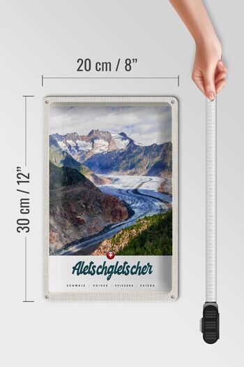 Panneau en étain voyage 20x30cm, Aletschgletsch, montagnes suisses, hiver 4