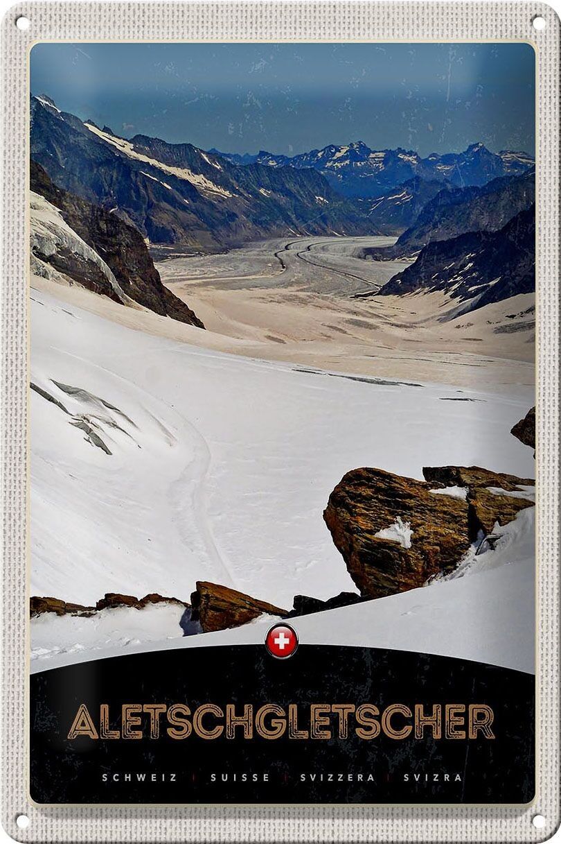 Targa in metallo da viaggio 20x30 cm Aletschgletsch Svizzera Neve Natura