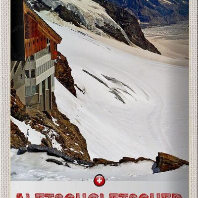 Plaque en tôle voyage 20x30cm Aletschgletsch Suisse neige hiver