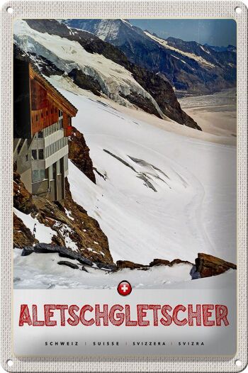 Plaque en tôle voyage 20x30cm Aletschgletsch Suisse neige hiver 1