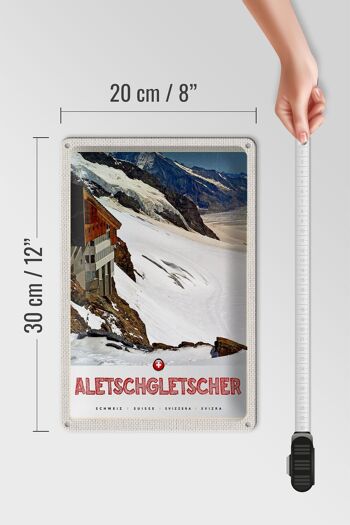Plaque en tôle voyage 20x30cm Aletschgletsch Suisse neige hiver 4