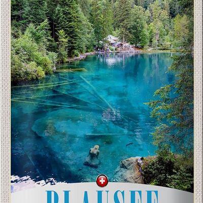 Blechschild Reise 20x30cm Blausee Schweiz Natur Wald Gebirge