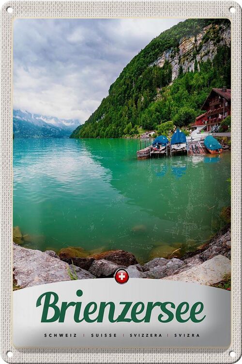 Blechschild Reise 20x30cm Brienzersee Schweiz Boot Gebirge