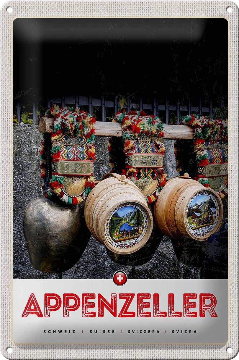 Targa in metallo da viaggio 20x30 cm Tradizione delle montagne dell'Appenzello Svizzera