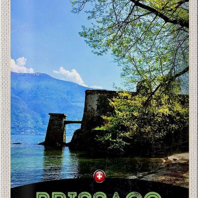 Cartel de chapa viaje 20x30cm Brissago Suiza arquitectura vacaciones