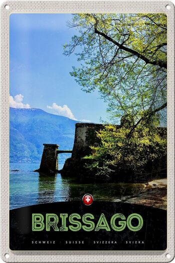 Plaque en tôle voyage 20x30cm Brissago Suisse architecture vacances 1
