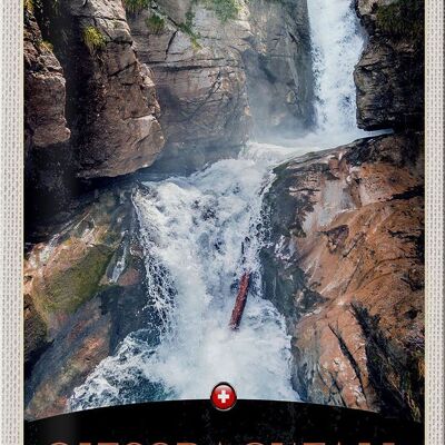 Cartel de chapa de viaje 20x30cm Giessbachfall Suiza Cascada Naturaleza