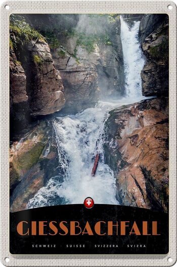 Panneau en étain voyage 20x30cm, chute de Giessbach, suisse, cascade, nature 1