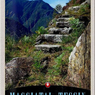 Plaque en tôle voyage 20x30cm Maggiatal-Tessin Suisse chemin montagnes