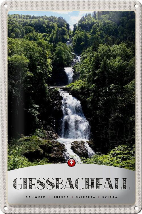 Blechschild Reise 20x30cm Giessbachfall Wasserfall Gebirge Natur