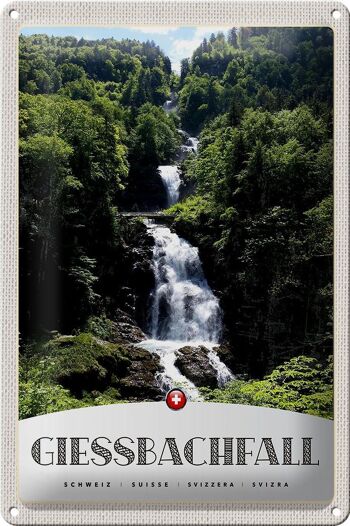 Signe en étain voyage 20x30cm, cascade de Giessbach, montagnes, nature 1